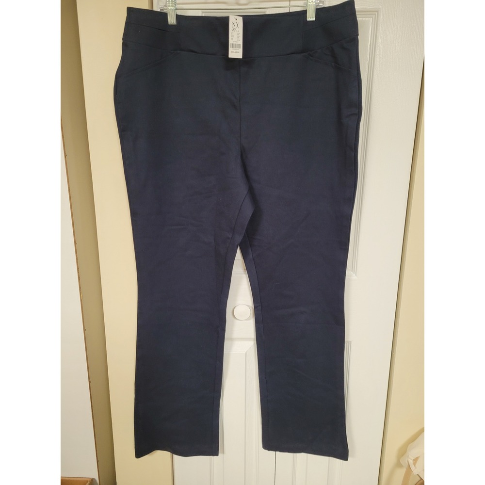 NY‎ & Co Womens Navy Stretch Pull On Straight Leg Pants XXL Professional Career